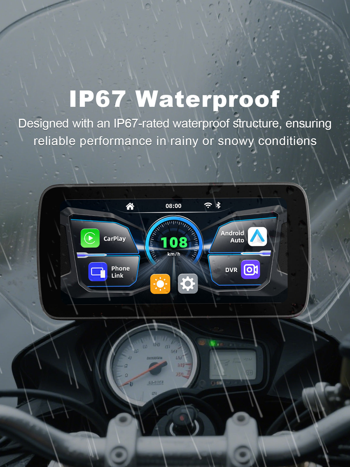 Linkifun MT5A motorcycle navigation screen and dash cam with IP67 waterproof and dustproof housing