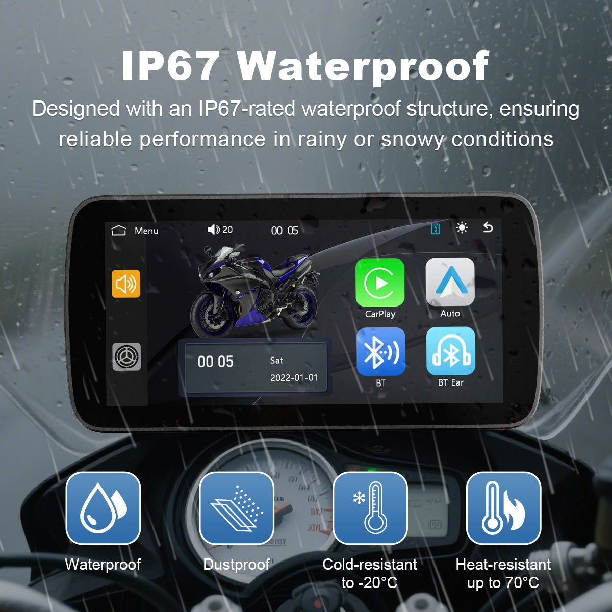 Linkifun™ MT5 6.25" Motorcycle Navigation Display with Wireless CarPlay, Android Auto, Screen Mirroring, Universal Mount Optional TPMS