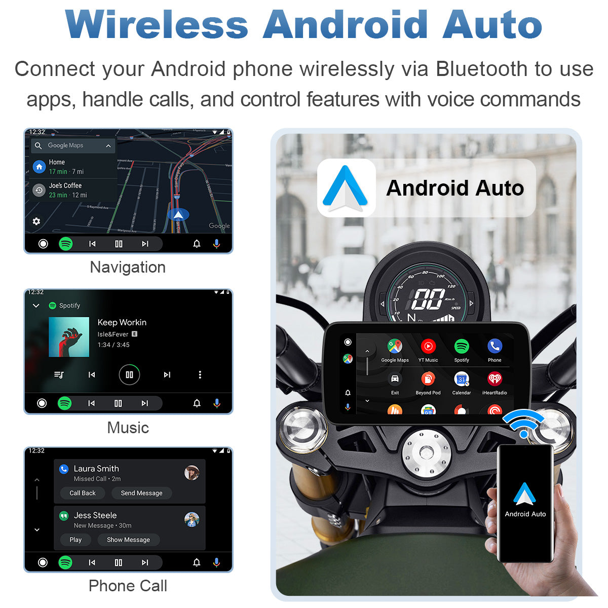 Linkifun™ MT5 / MT5A 6.25" Motorcycle Navigation Display with Wireless CarPlay, Android Auto, Screen Mirroring, Universal Mount (Optional DVR, GPS & TPMS)