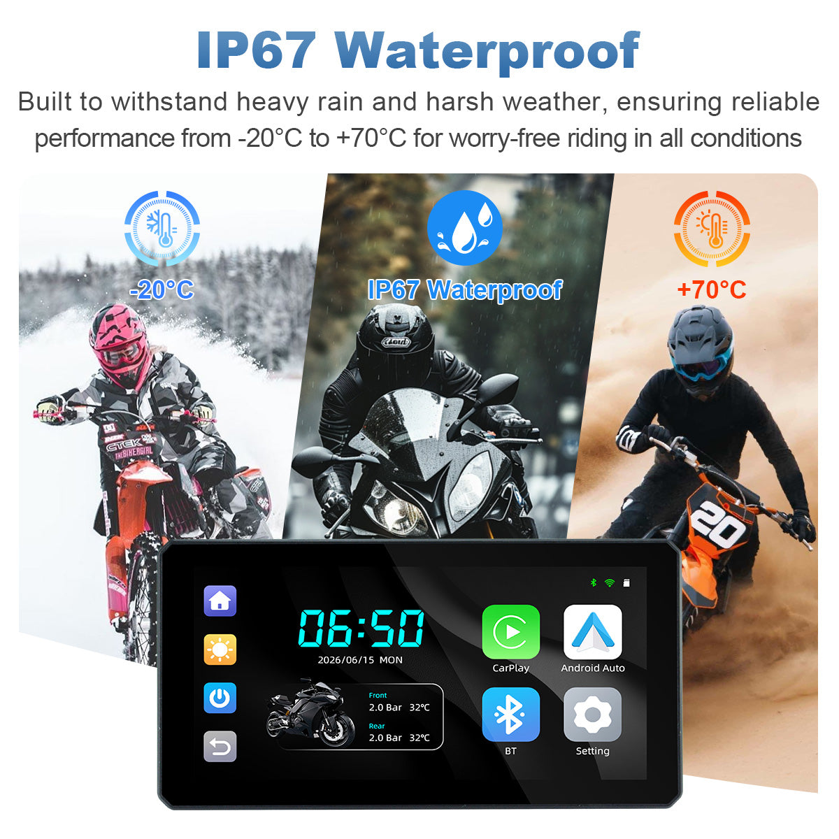 Linkifun™ MT6 6" Motorcycle Navigation Screen with Wireless CarPlay & Android Auto, GPS Navigation, Bluetooth 4.2 & Optional TPMS