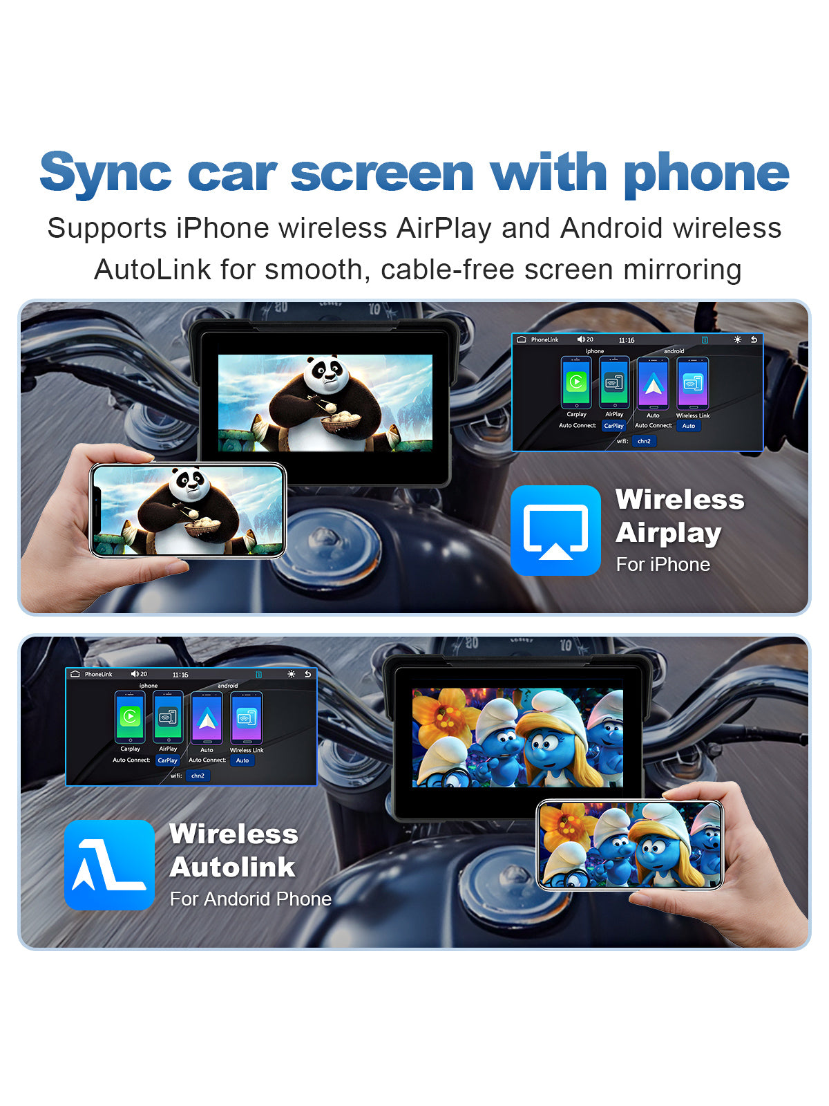 Linkifun MT7 wireless screen mirroring AirPlay AutoLink motorcycle display interface