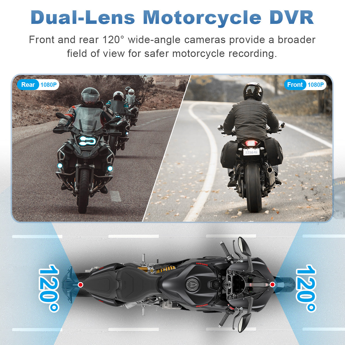 Linkifun™ MT7A 7" Motorcycle Navigation Screen with Wireless CarPlay & Android Auto, Front & Rear DVR Cameras, TPMS, IP67 Waterproof
