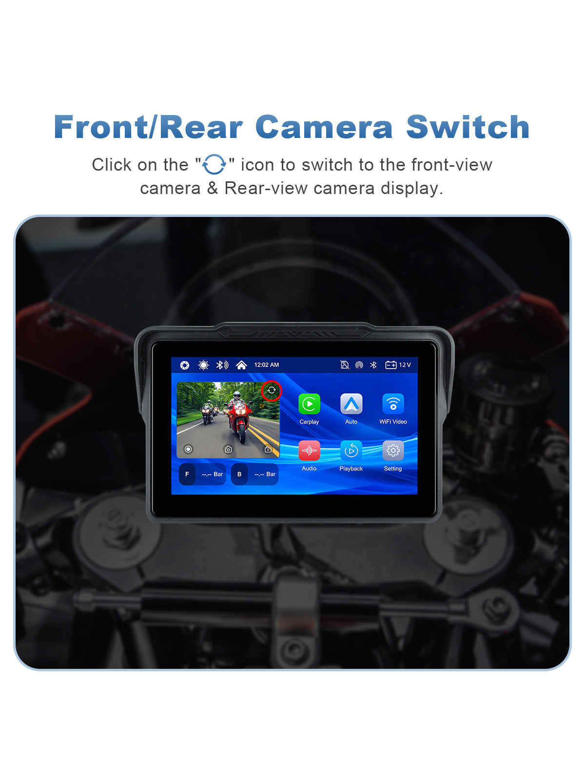 Linkifun MT7A 7 inch motorcycle navigation screen with DVR front and rear camera view switch