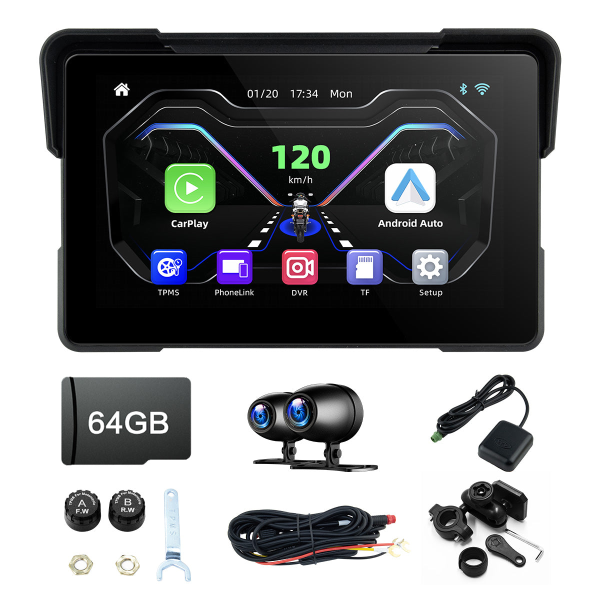 Linkifun™ MT7A 7" Motorcycle Navigation Screen with Wireless CarPlay, Android Auto & Screen Mirroring (Optional DVR & TPMS)