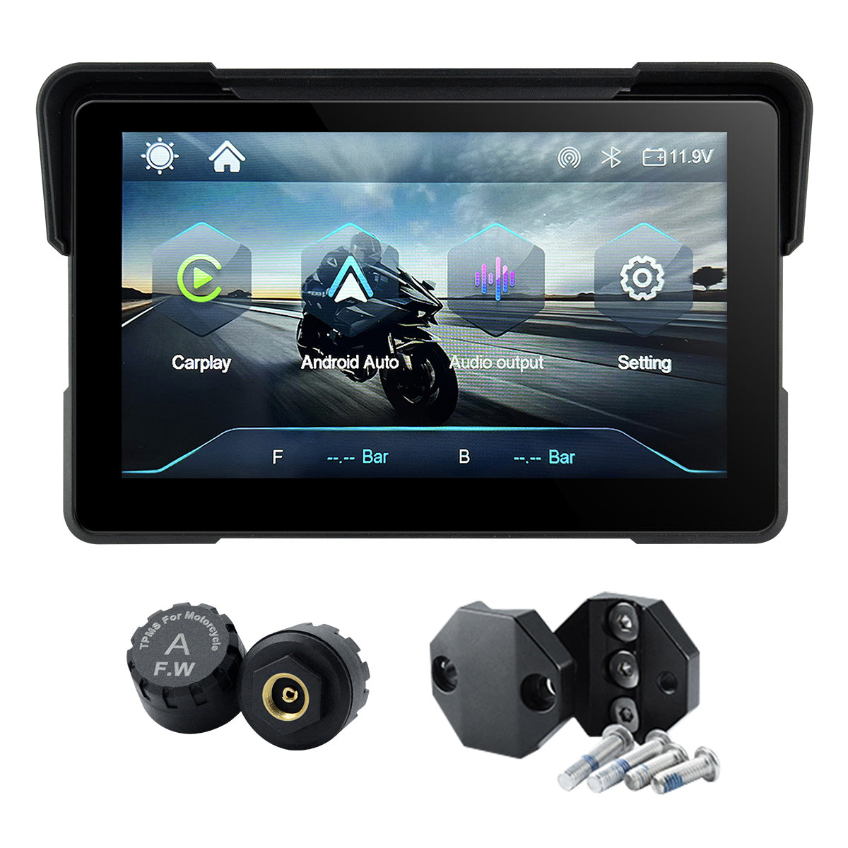 Linkifun™ MT7A 7" Motorcycle Navigation Screen with Wireless CarPlay & Android Auto, Portrait & Landscape Mode, Optional TPMS, USB Power
