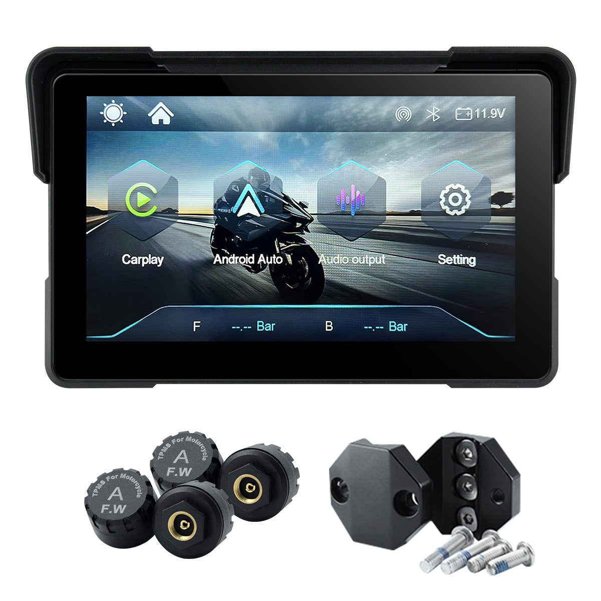 Linkifun™ MT7A 7" Motorcycle Navigation Screen with Wireless CarPlay & Android Auto, Portrait & Landscape Mode, Optional TPMS, USB Power