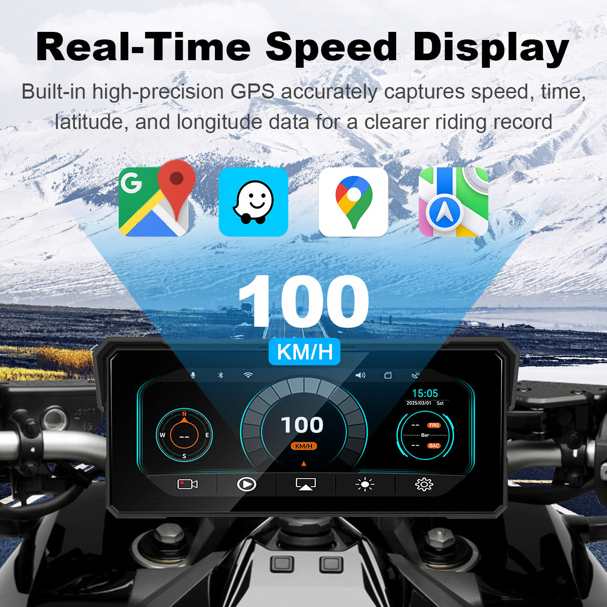 Linkifun™ MT81 8.1" Motorcycle CarPlay Navigation Screen with Wireless Android Auto, Screen Mirroring, Optional TPMS & DVR