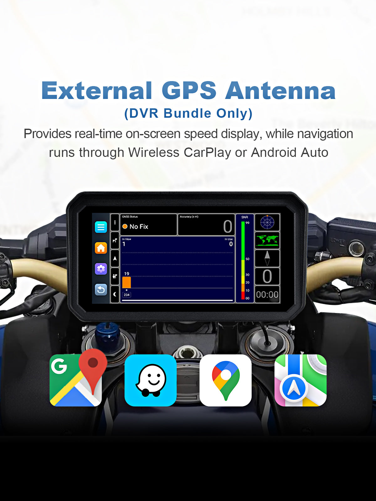 Linkifun MT9 motorcycle dash cam DVR bundle external GPS antenna speed display interface