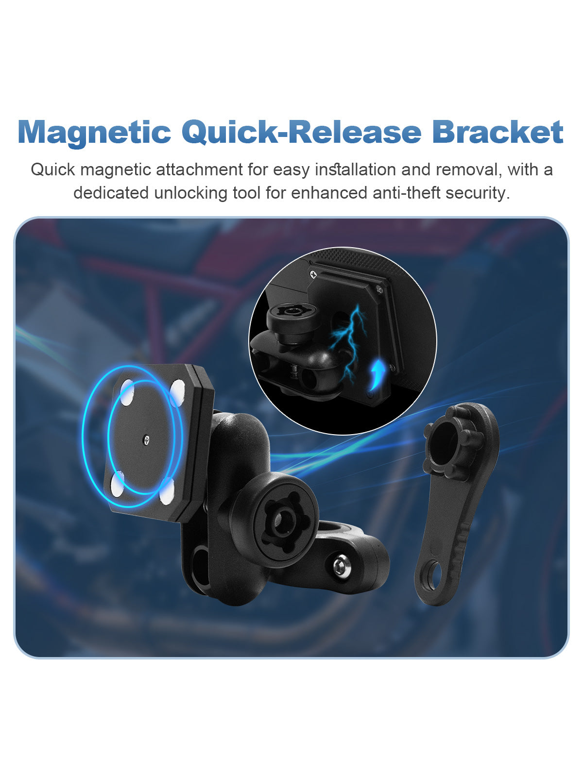 Linkifun MT9A motorcycle navigation screen with a quick-detachable bracket for easy installation, removal, and storage.