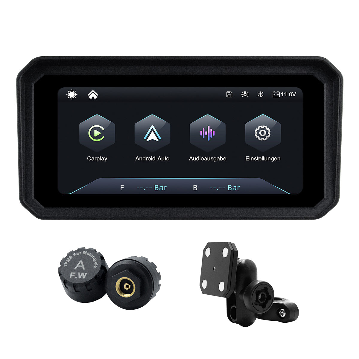 Écran de navigation pour moto Linkifun™ MT9A 6" avec CarPlay et Android Auto sans fil, mode portrait et paysage, Bluetooth simple, TPMS en option et supports de fixation