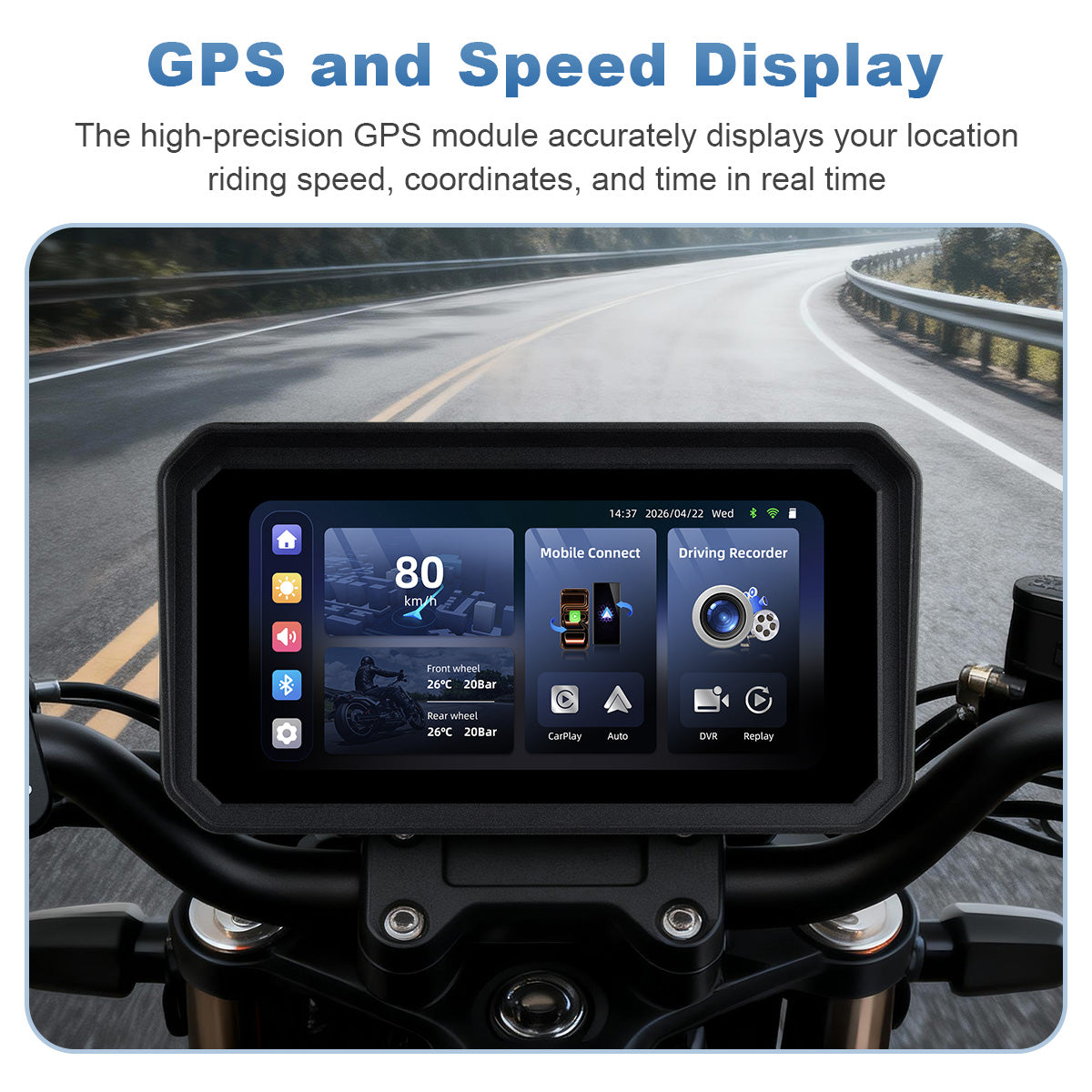 Linkifun™ MT9C-DVR 6" Motorcycle Navigation Screen with Wireless CarPlay & Android Auto, Dual 1080P DVR, TPMS, IP67 Waterproof