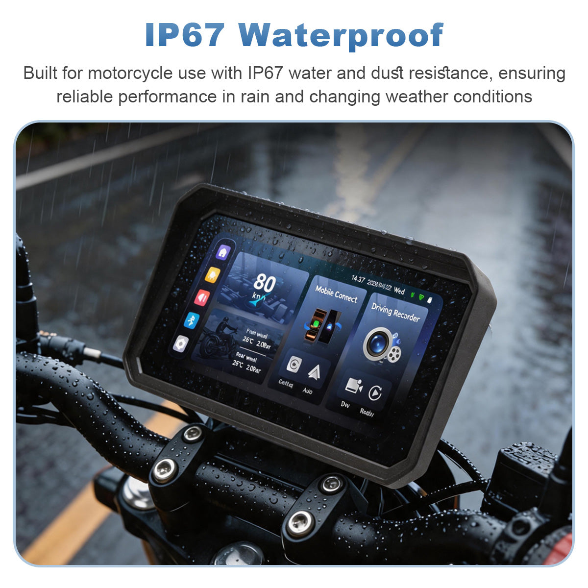 Linkifun™ MT9C-DVR 6" Motorcycle Navigation Screen with Wireless CarPlay & Android Auto, Dual 1080P DVR, TPMS, IP67 Waterproof