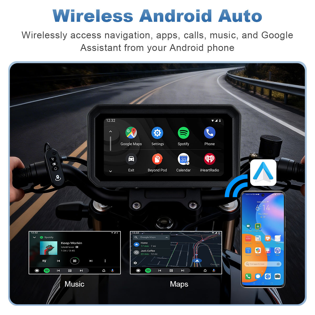 Linkifun™ MT9C-DVR 6" Motorcycle Navigation Screen with Wireless CarPlay & Android Auto, Dual 1080P DVR, TPMS, IP67 Waterproof