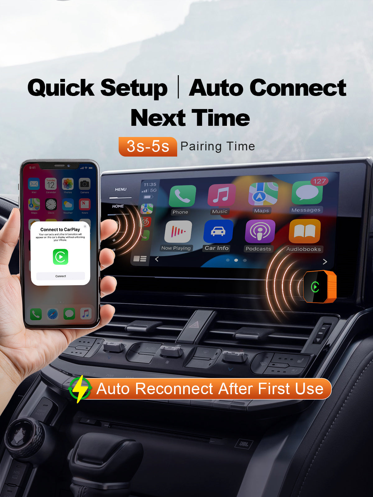 Linkifun RGB GO wireless CarPlay adapter with quick setup and automatic reconnection