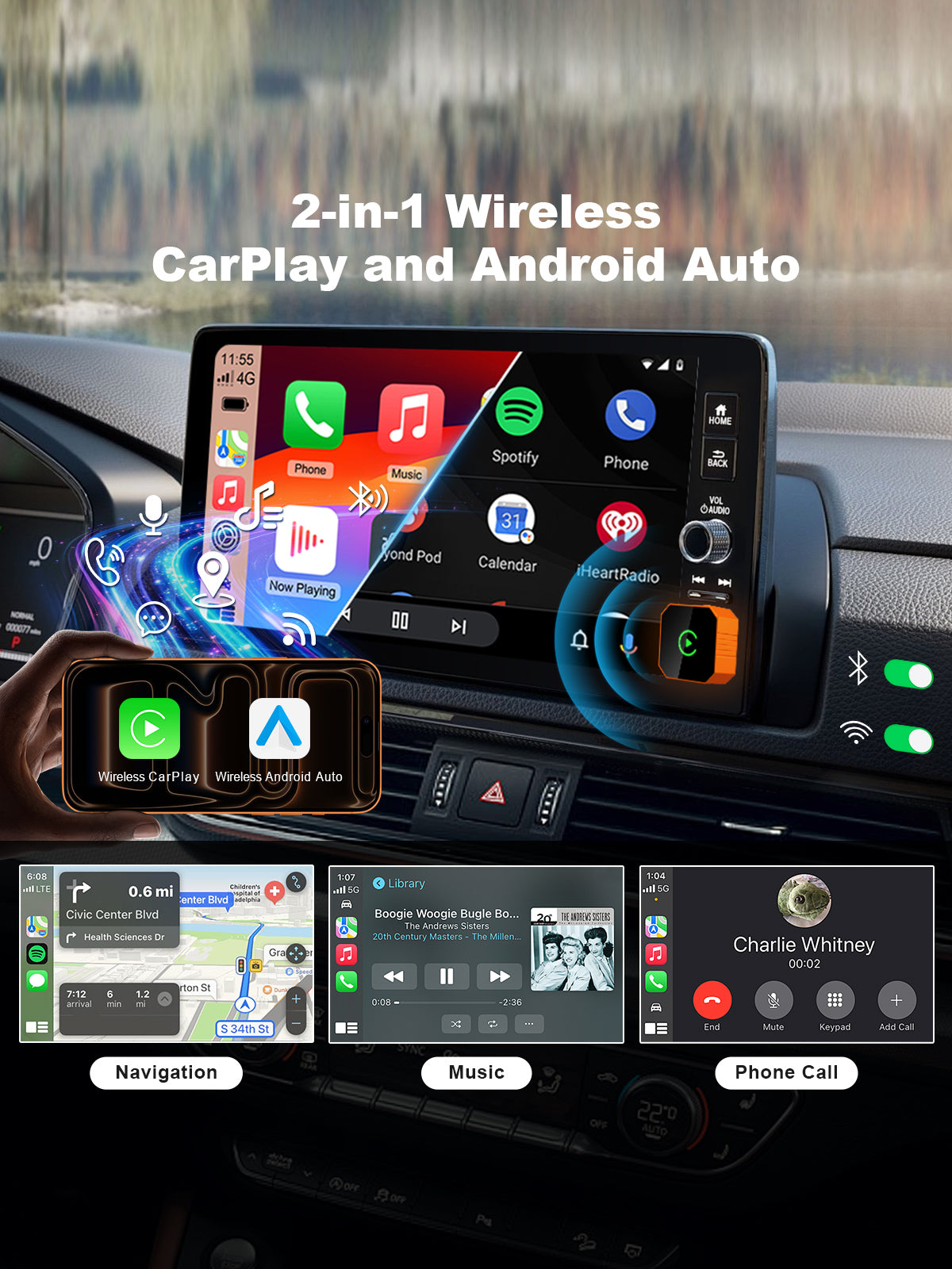 Linkifun RGB GO wireless adapter converting factory wired CarPlay and Android Auto to wireless