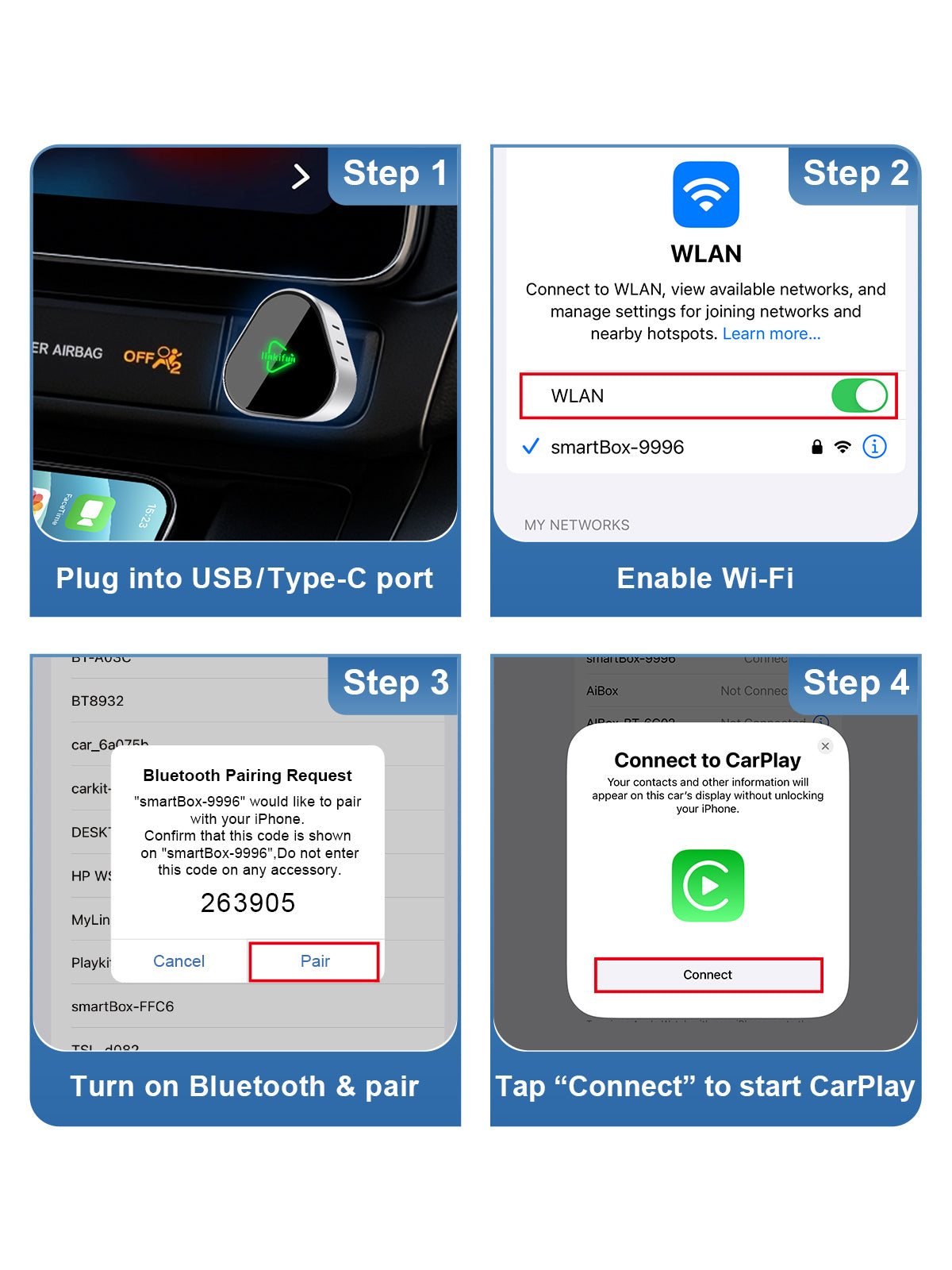 Linkifun RGB Nano Wireless CarPlay and Android Auto Adapter with quick setup and automatic reconnection every time you start your car