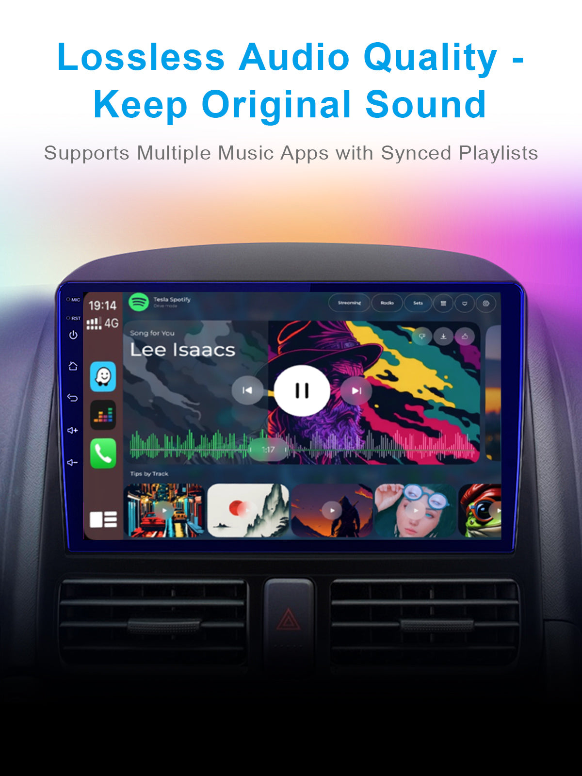 Linkifun Y2 Mini Wireless CarPlay Android Auto Video Box with lossless audio quality, supporting multiple music apps and synced playlists for high-fidelity sound