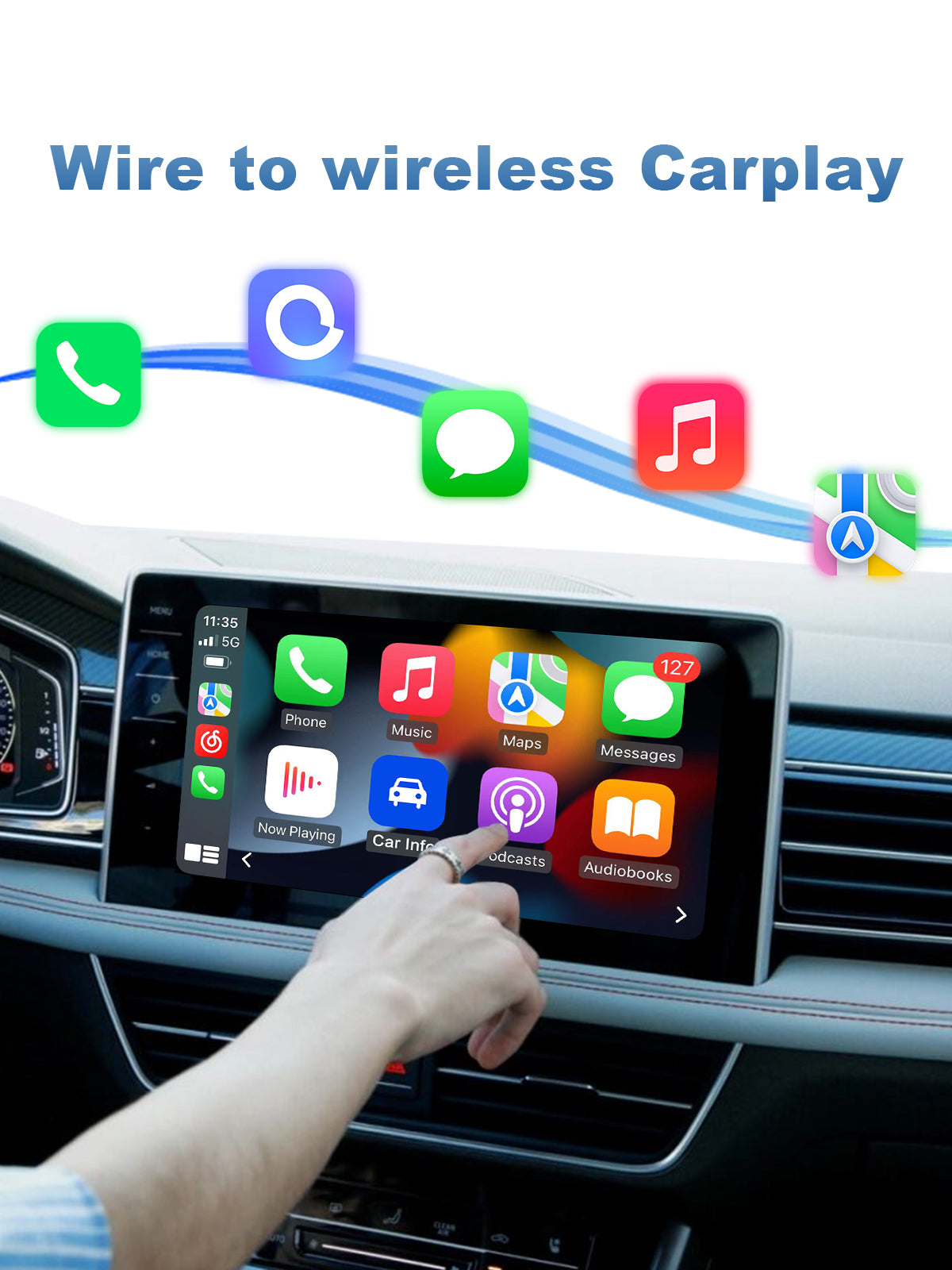 Linkifun Y3H Car TV Mate Pro 2-in-1 HDMI and Wireless CarPlay Adapter upgrading wired OEM CarPlay to wireless with navigation, music, calls, and Siri support