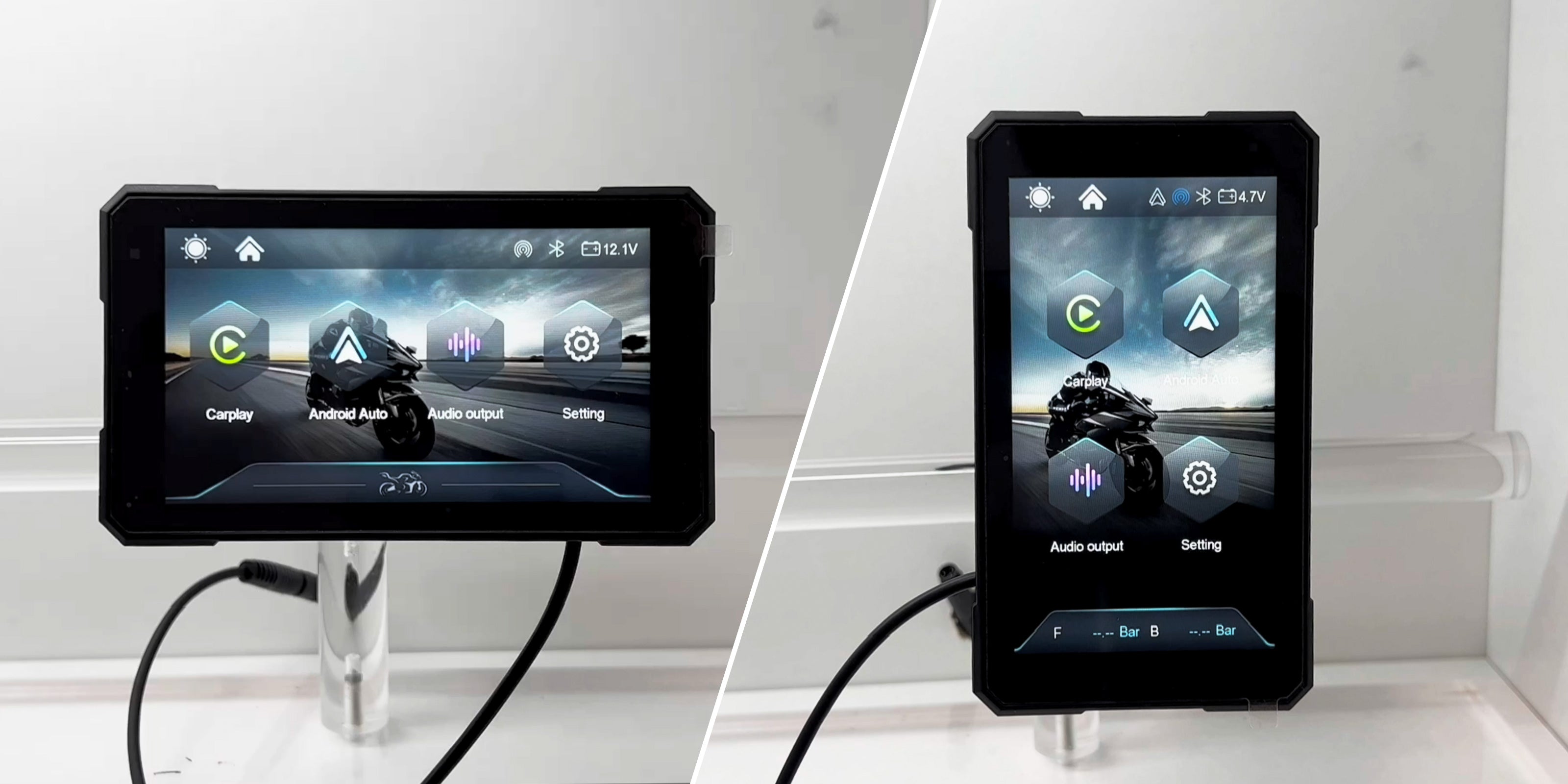 Portrait and landscape motorcycle navigation screens with switchable screen orientation