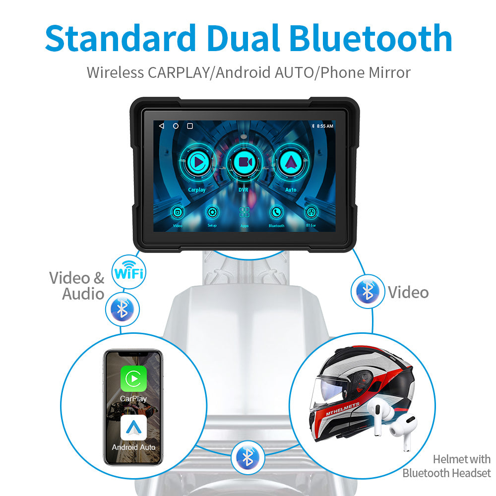 Linkifun™ SP8505 5" IP67 Waterproof Motorcycle Smart Screen, GPS Navigation with Wireless Apple Carplay, Android Auto