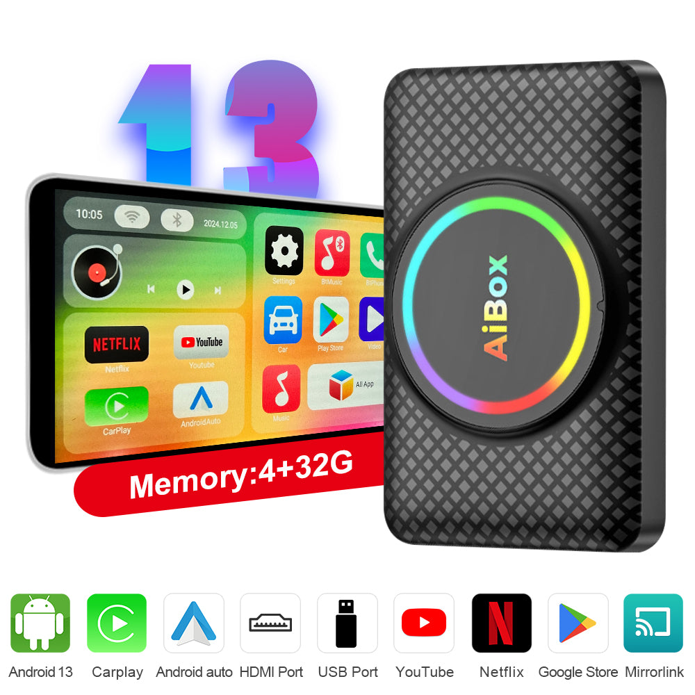 Linkifun™ C2 RGB Android 13 Smart AI Box Wireless CarPlay/Android Auto Adapter with HDMI and Screen Mirroring