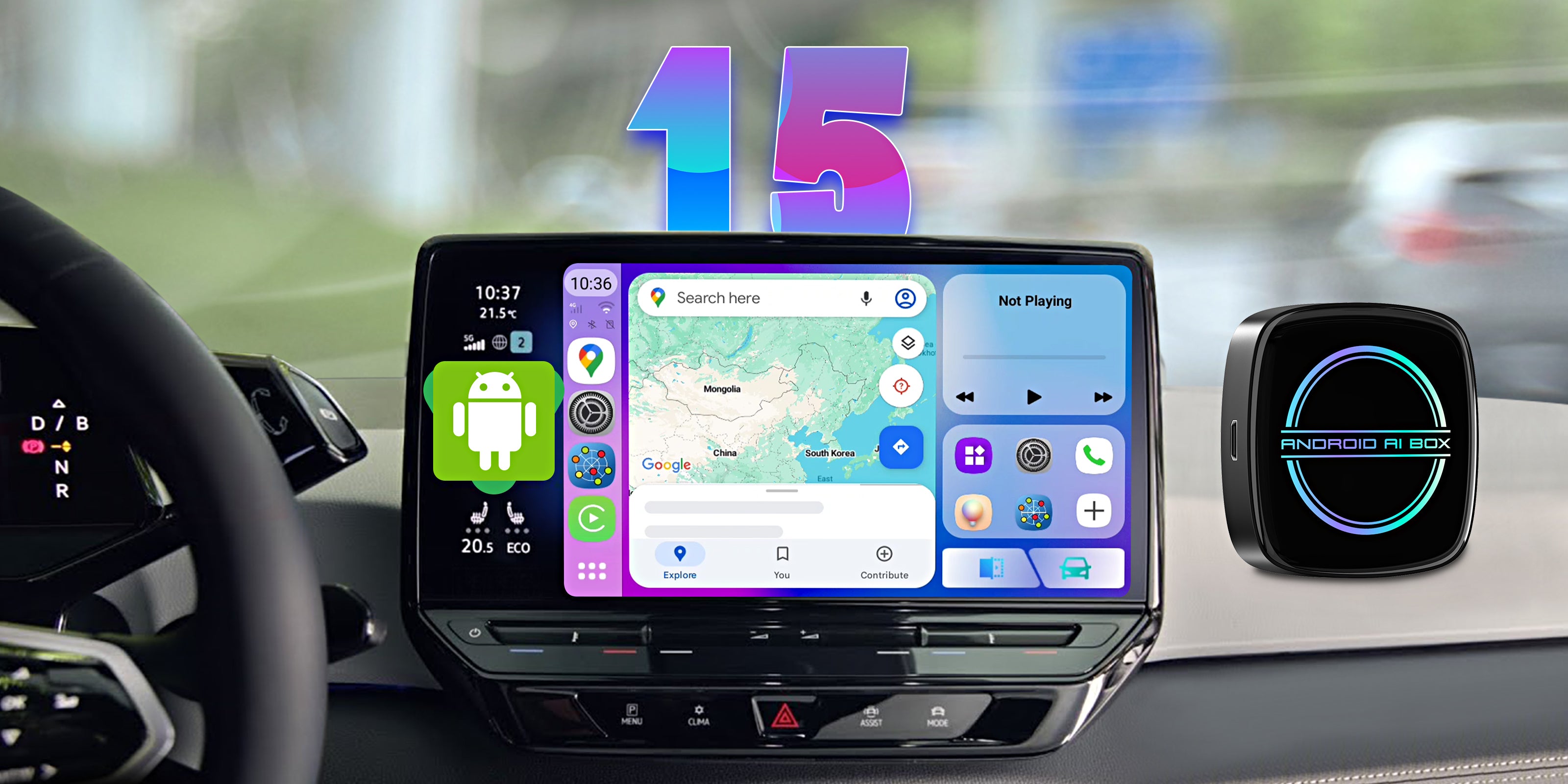 Linkifun Android 15 CarPlay AI Box Series for cars, supporting wireless CarPlay and Android Auto for smooth in-car entertainment – desktop banner