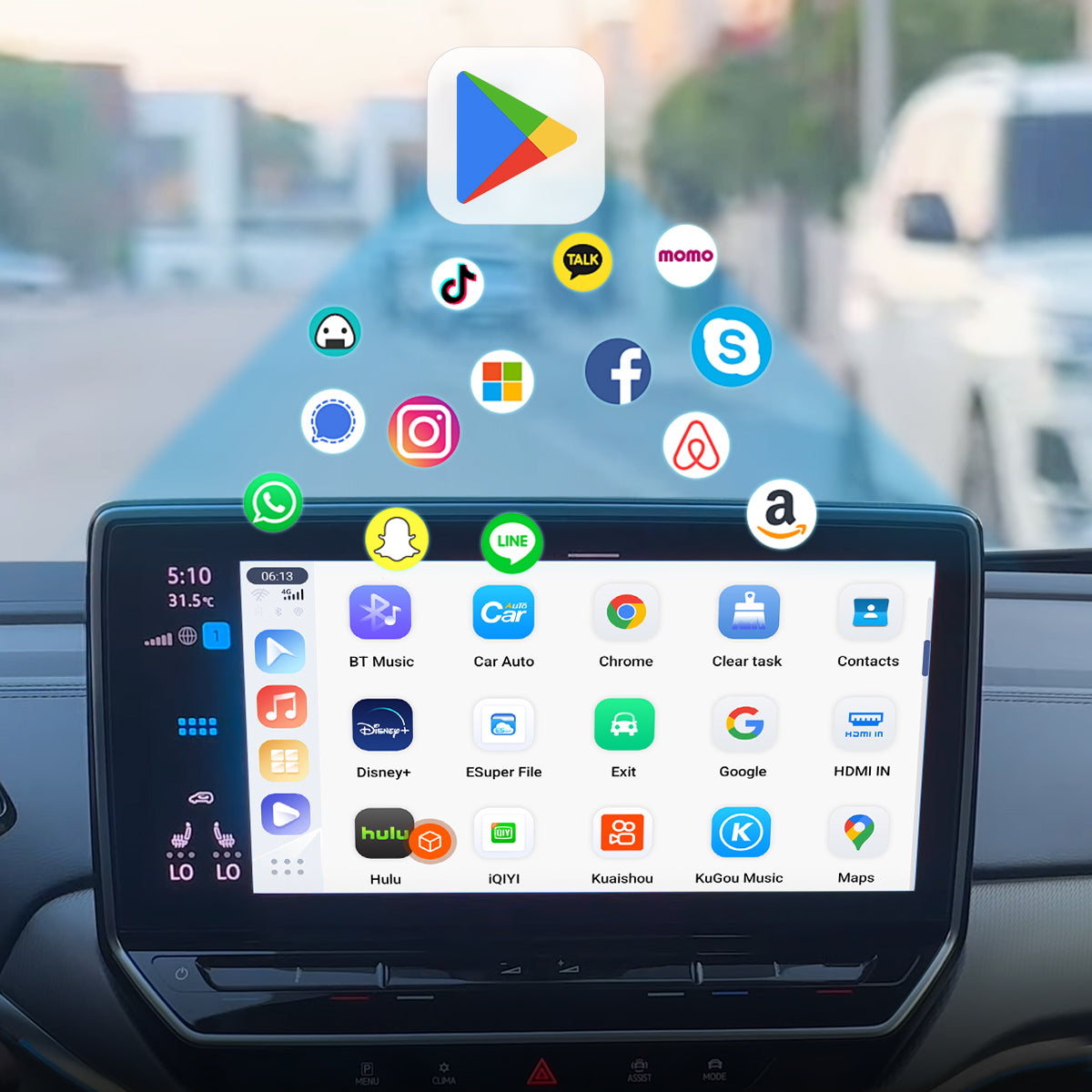 Google Play access on the Linkifun GT6 Pro Smart AI Box, allowing downloads of thousands of popular apps.