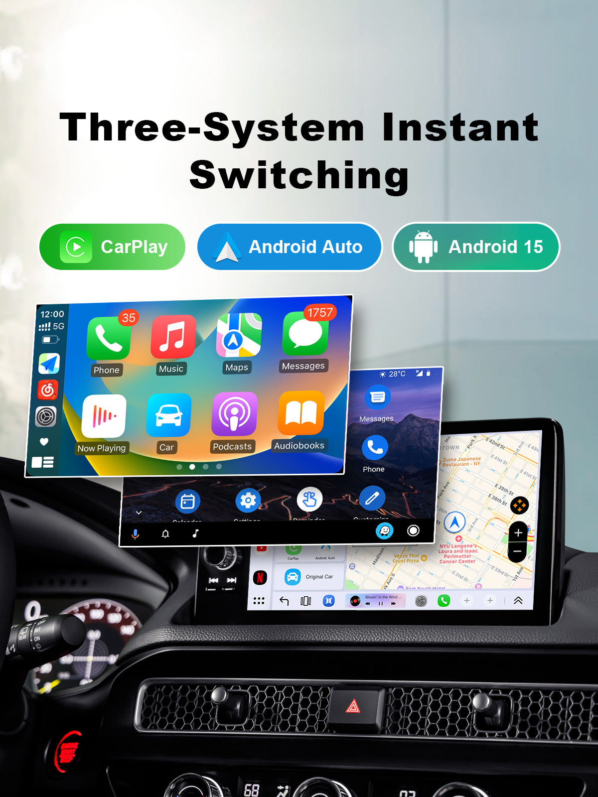 Linkifun GT8D Android 15 Smart AI Box with 3-in-1 wireless CarPlay, wireless Android Auto, and built-in Android system with HDMI Out
