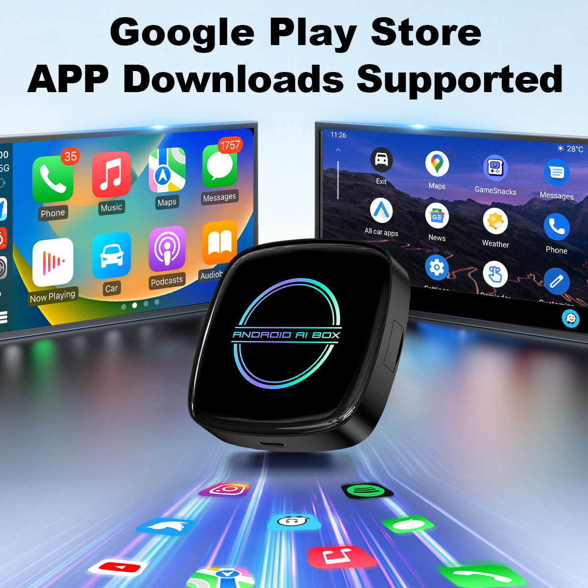 Linkifun™ GT8D Android 15 Smart AI Box – Wireless CarPlay/Android Auto Adapter with Ambient Lighting, HDMI Out, and Built-in GPS