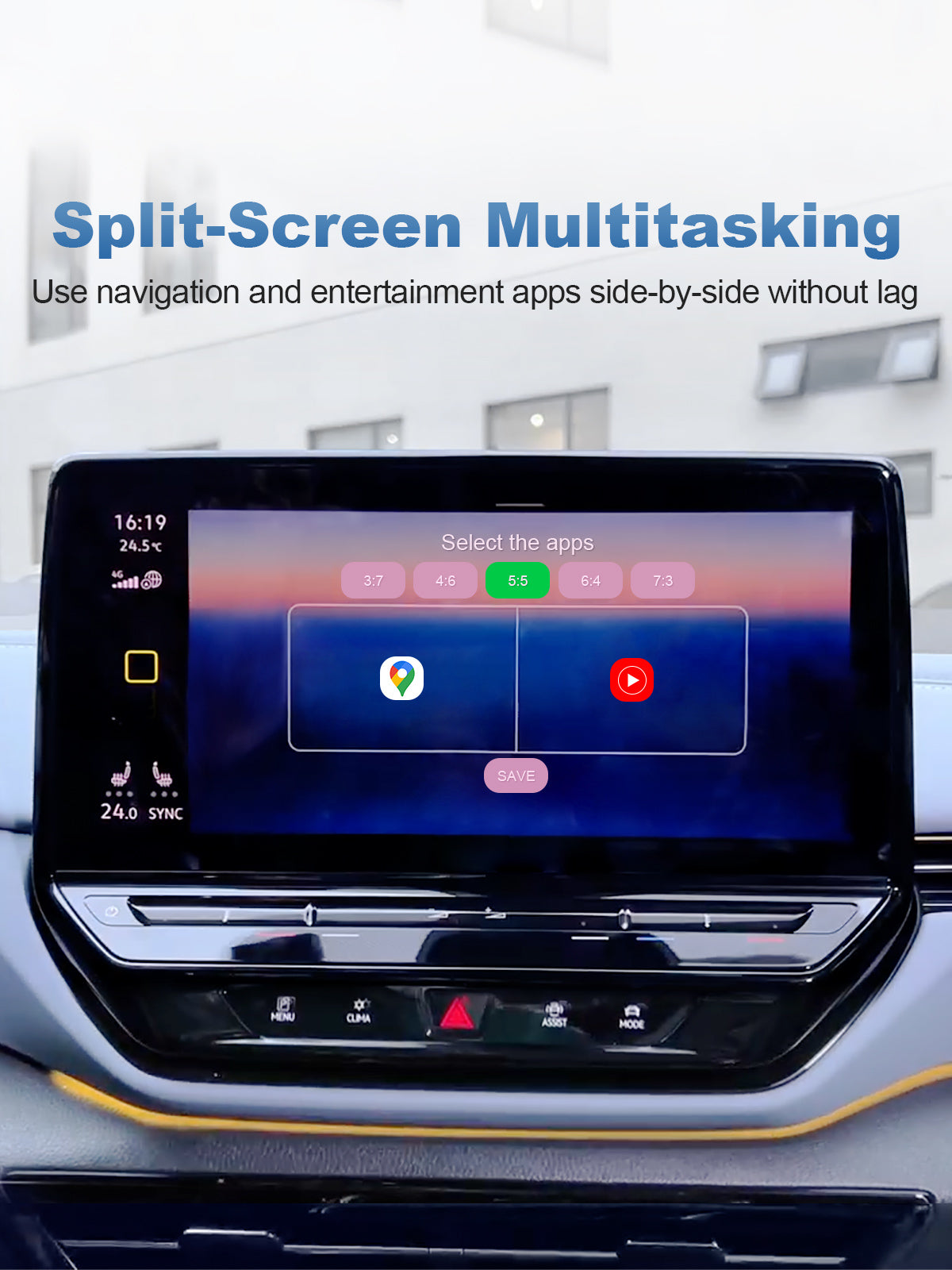 Linkifun GT8D Smart AI Box with customizable split-screen multitasking for using two apps simultaneously
