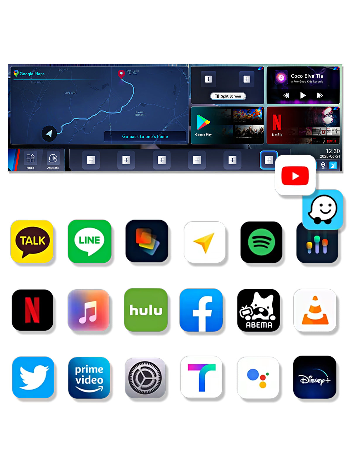 Google Play app download feature of the Linkifun L8 CarPlay Android AI Box, allowing users to install YouTube, Google Maps, Netflix, Spotify, and more for in-car entertainment.