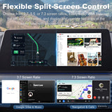 Split-screen multitasking feature of the Linkifun L8 CarPlay Android AI Box, allowing customizable screen ratios and quick-access presets for navigation, video, and music apps.