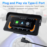 Linkifun M11A motorcycle screen with bottom Type-C plug for easy removal and anti-theft convenience without tools