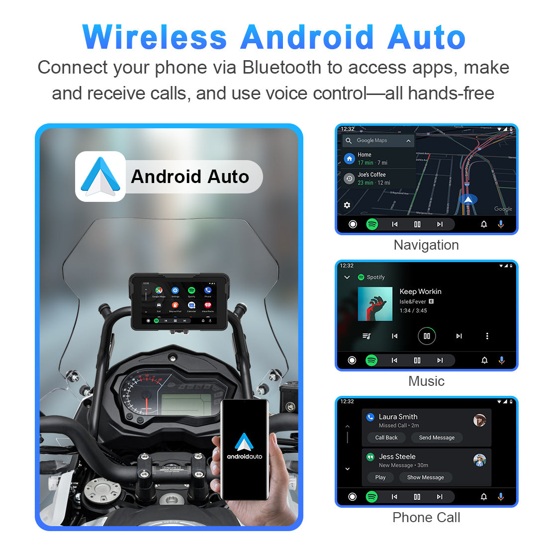 Linkifun™ M11A 5" Motorcycle Navigation Screen with Wireless CarPlay & Android Auto, IP67 Waterproof, Single Bluetooth, Optional TPMS