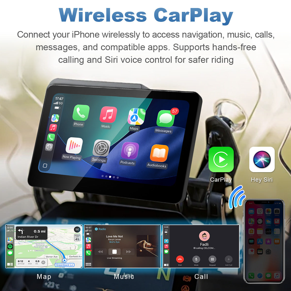 Linkifun MT13A Pro DVR 6,2-Zoll-Motorraddisplay für BMW, kabelloses CarPlay und Android Auto, Wonder Wheel, duale 1080P-DVRs