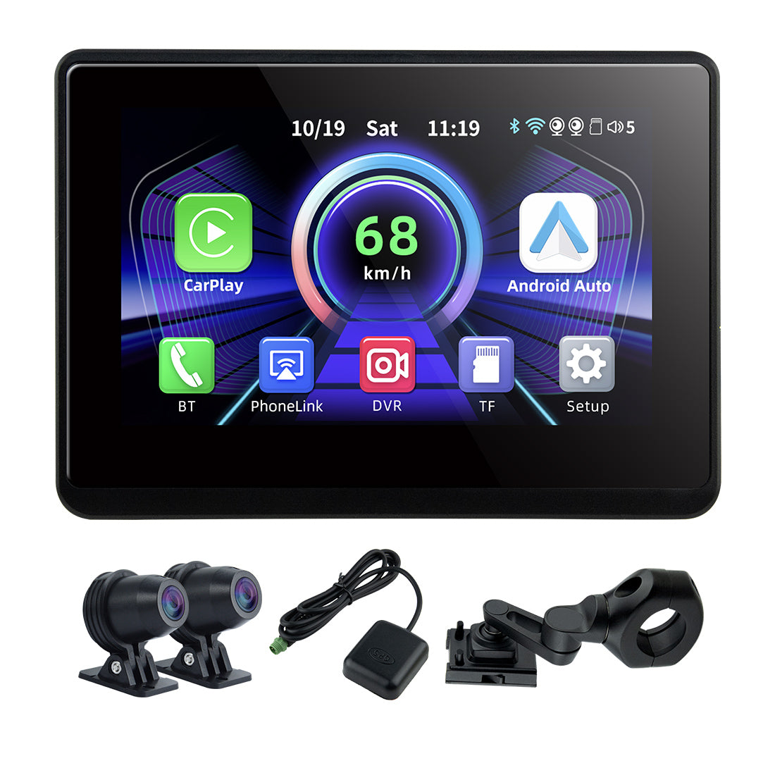 Linkifun™ MT1 / MT1A 5" Motorcycle Navigation Screen with Optional DVR & GPS (Wireless CarPlay, Android Auto, IP67, Screen Mirroring)