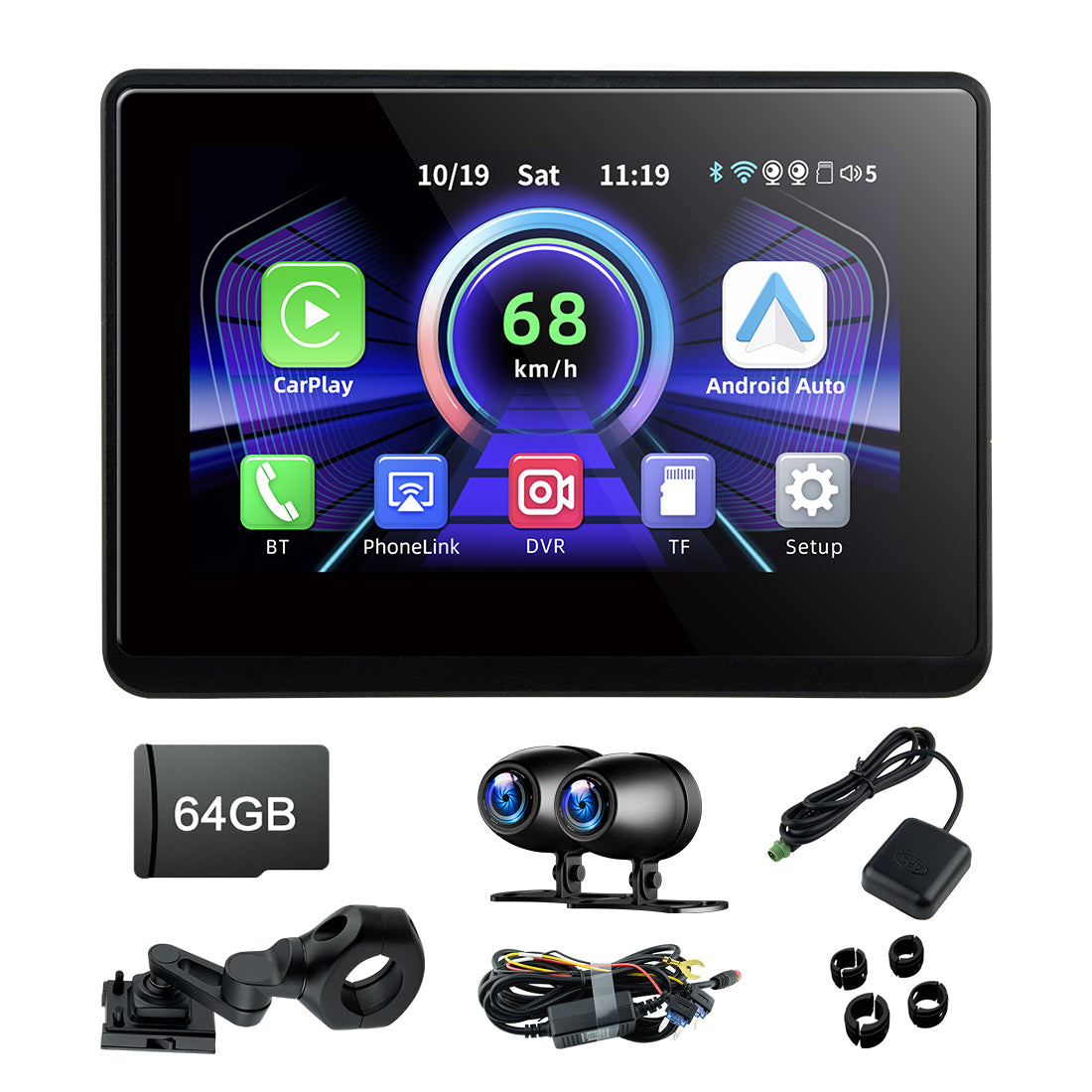 Linkifun™ MT1 / MT1A 5" Motorcycle Navigation Screen with Optional DVR & GPS (Wireless CarPlay, Android Auto, IP67, Screen Mirroring)