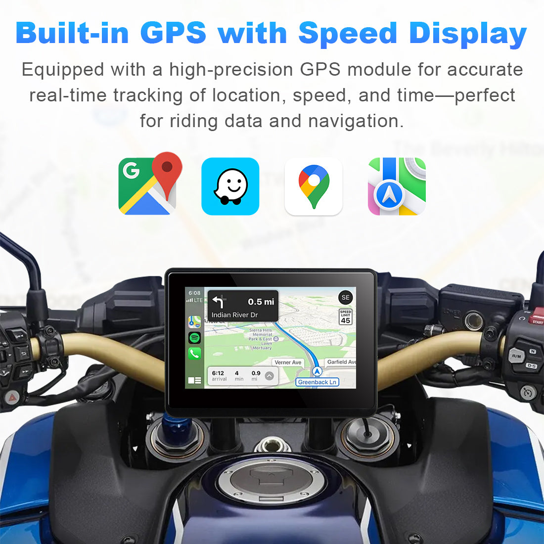 Linkifun MT1A motorcycle screen with built-in GPS module for real-time speed, time, and location tracking during rides