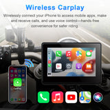 Linkifun MT1A motorcycle screen with wireless Apple CarPlay for iPhone users, featuring hands-free navigation and voice control