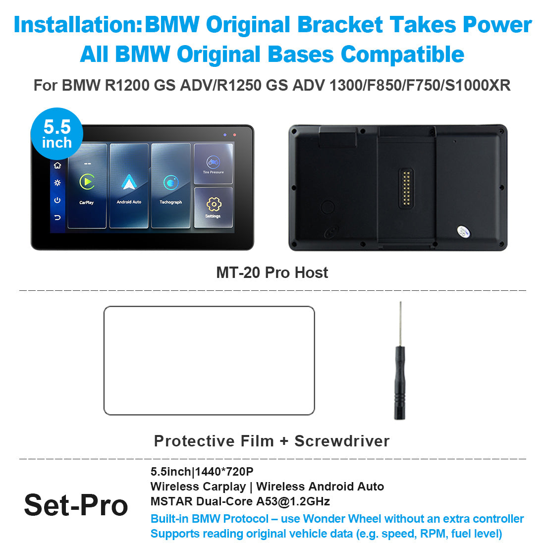 Linkifun™ MT20/MT30 5.5"/6.5" Wireless CarPlay Android Auto Dashboard Navigation Screen with DVR – Special for BMW Motorcycles