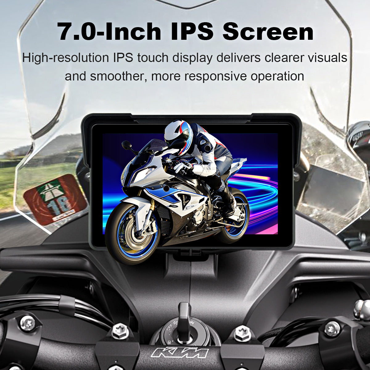 Linkifun™ MT21 7" Android 13 Motorcycle Navigation Screen with Wireless CarPlay/Android Auto, Built-in GPS, Wi-Fi