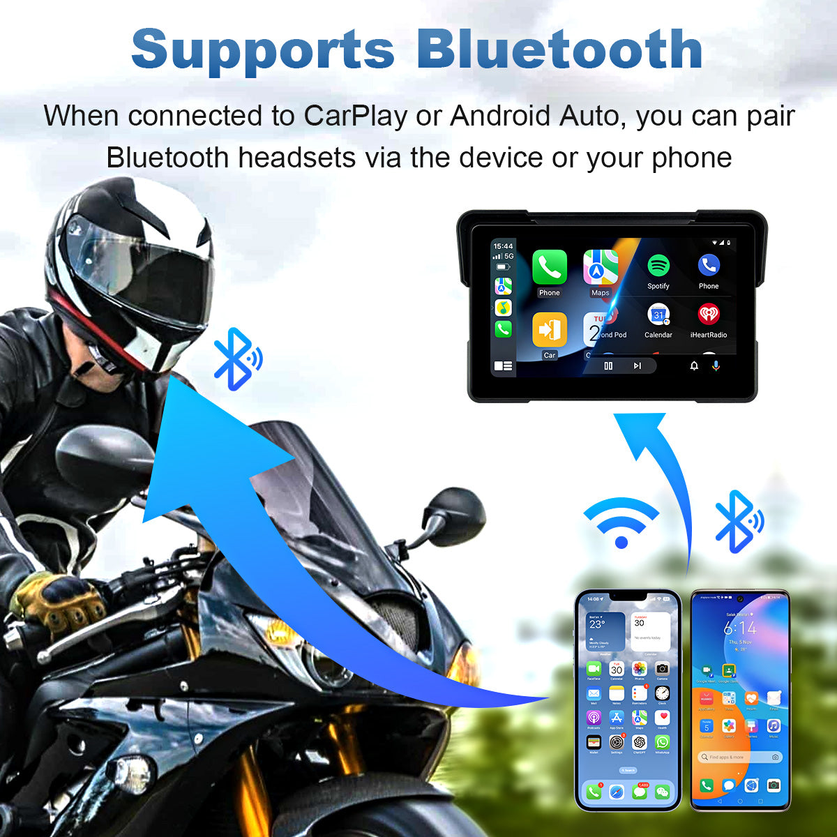 Linkifun™ MT21 7" Android 13 Motorcycle Navigation Screen with Wireless CarPlay/Android Auto, Built-in GPS, Wi-Fi