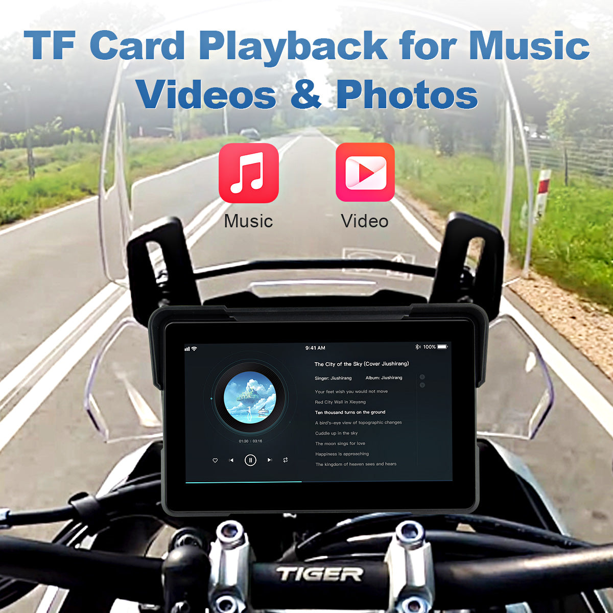 Linkifun™ MT21 7" Android 13 Motorcycle Navigation Screen with Wireless CarPlay/Android Auto, Built-in GPS, Wi-Fi