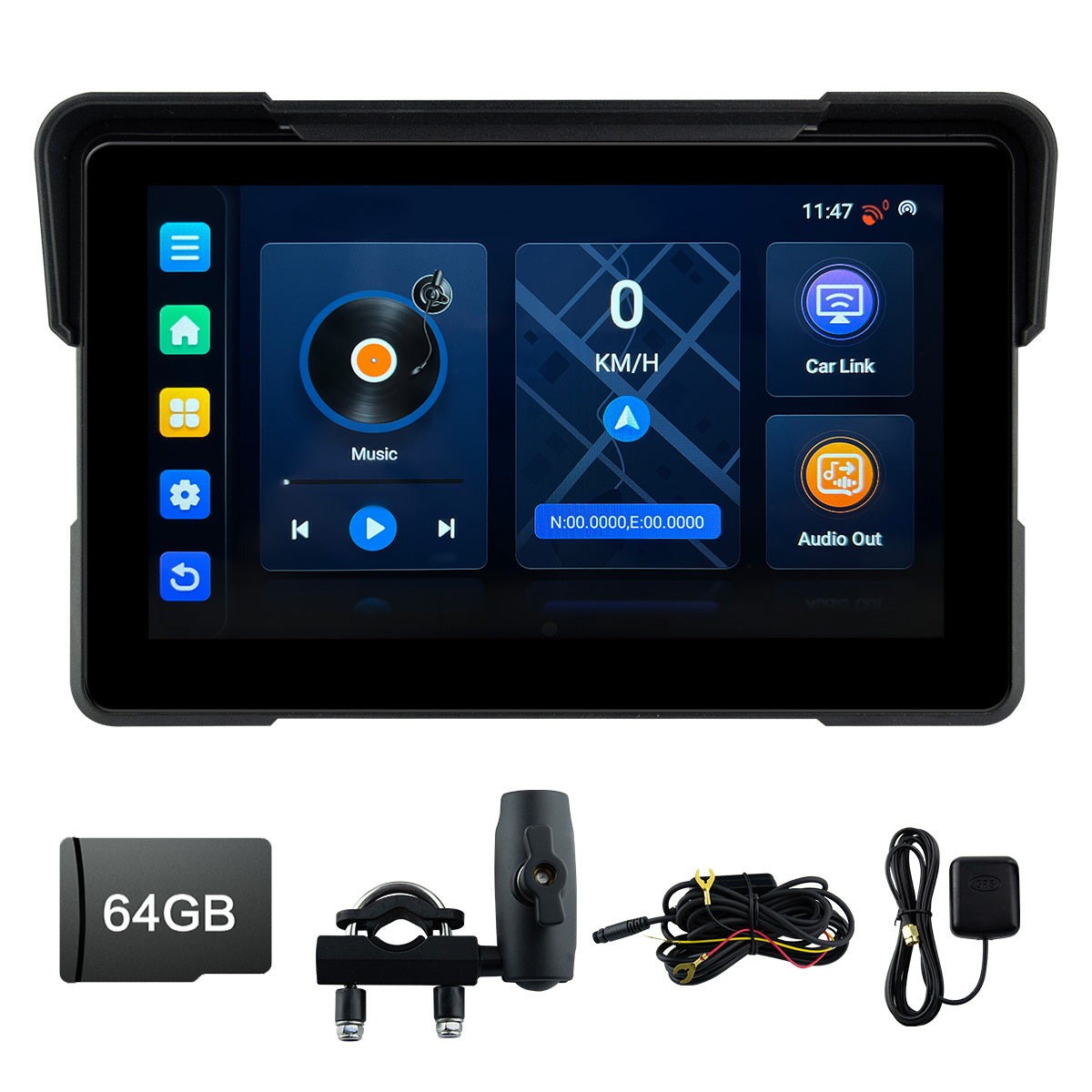 Linkifun™ MT21 7" Android 13 Motorcycle Navigation Screen with Wireless CarPlay/Android Auto, Built-in GPS, Wi-Fi