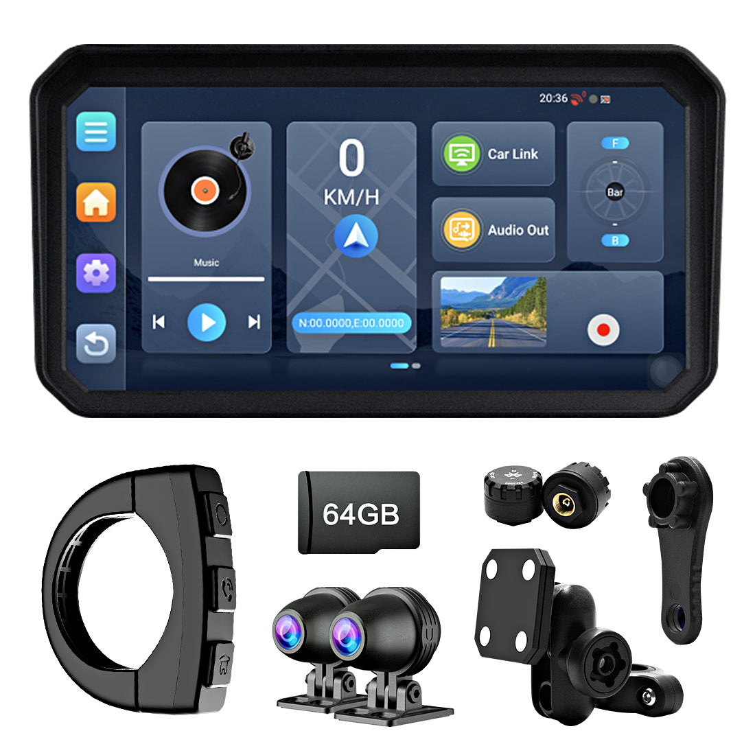 Linkifun™ MT23 6" Motorcycle Dash Cam with Wireless CarPlay/Android Auto, Android 14, SIM & AUX Support, TPMS, Odometer, GPS, DVR, Magnetic Mount