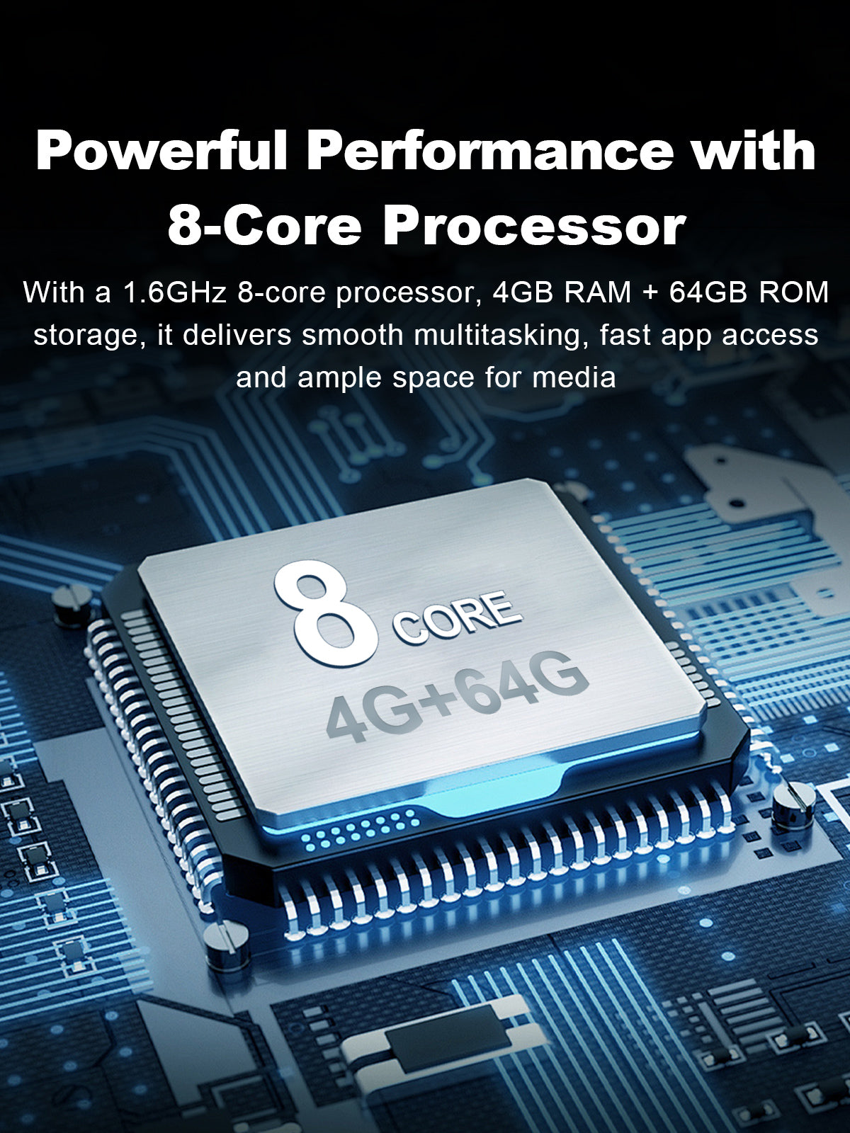 Linkifun MT23 motorcycle dash cam with 8-core processor, 4GB RAM, and 64GB ROM for smooth performance, multitasking, and expandable storage via TF card