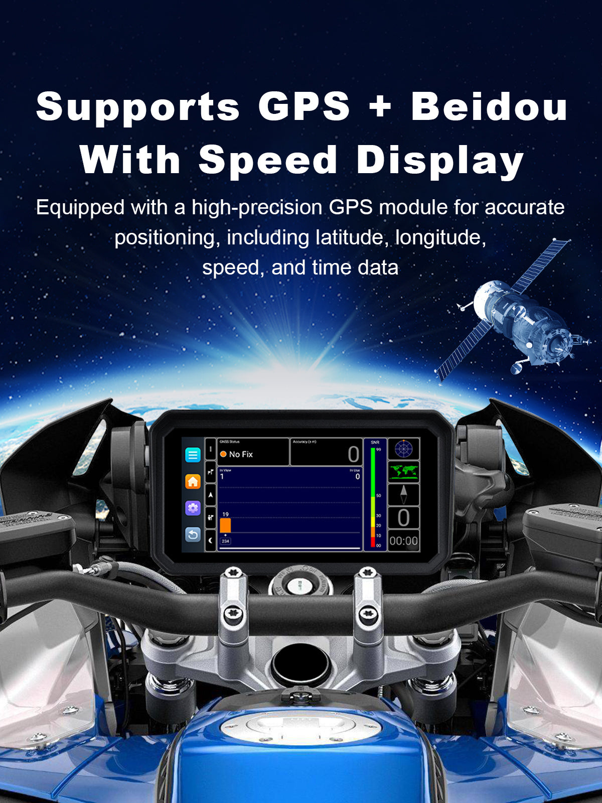 Linkifun MT23 motorcycle dash cam with built-in GPS and Beidou satellite support for accurate real-time navigation, speed, and location data without a smartphone