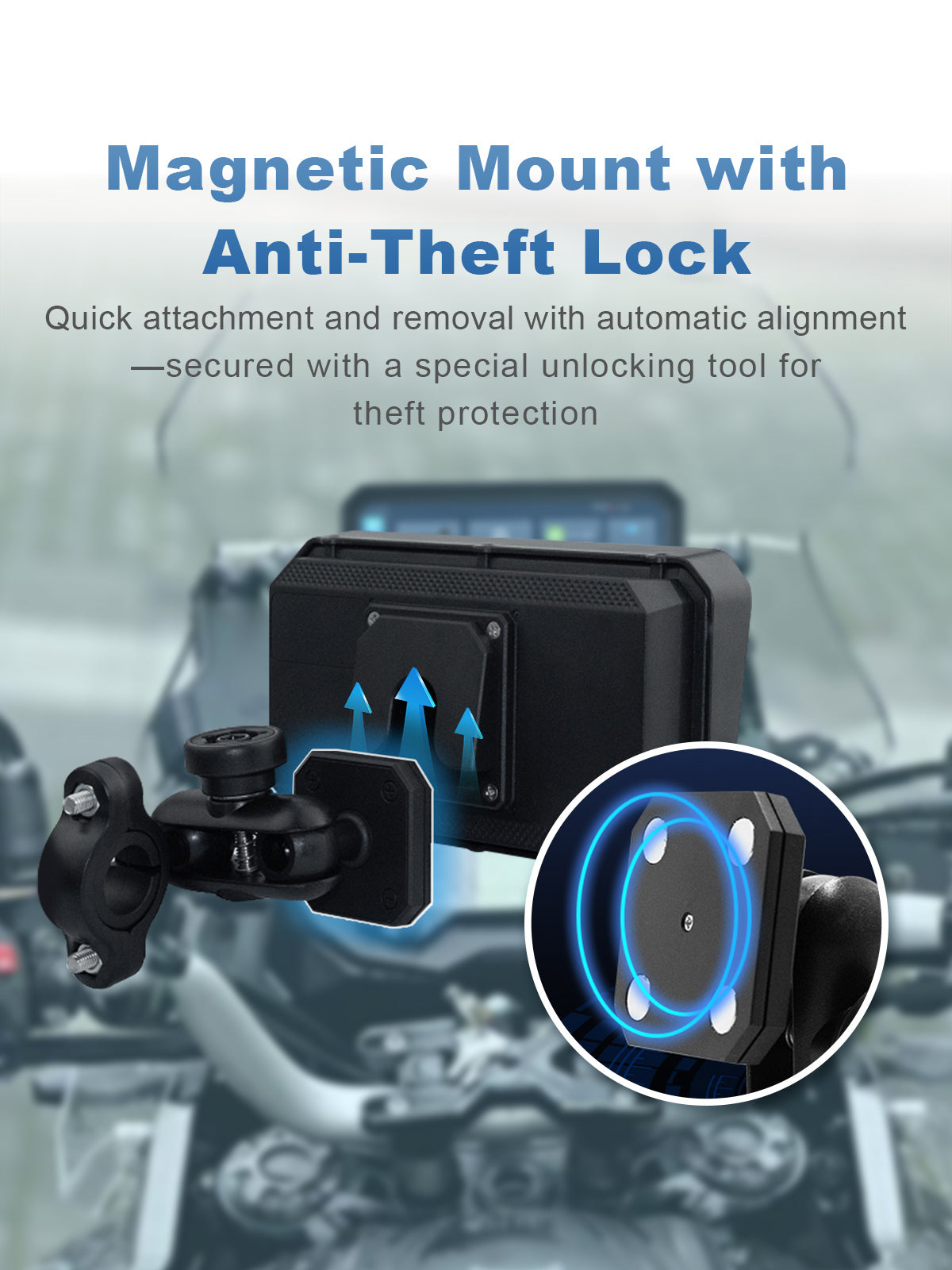 Linkifun MT23 motorcycle dash cam with magnetic mount for quick release and anti-theft lock design with special unlocking tool for secure installation