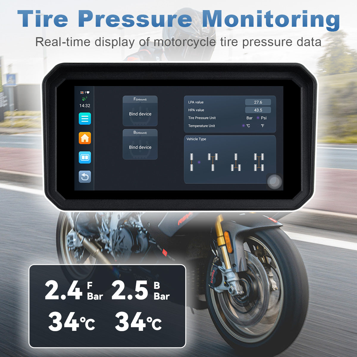 Linkifun™ MT23 6" Motorcycle Dash Cam with Wireless CarPlay/Android Auto, Android 14, SIM Support, TPMS, Odometer, GPS, DVR, Magnetic Mount
