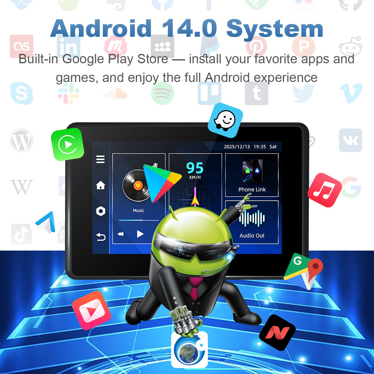 Linkifun™ MT3C 5" BMW Android 14 Smart Digital Display – Google Play, Built-in GPS, Wi-Fi, Wireless CarPlay & Android Auto